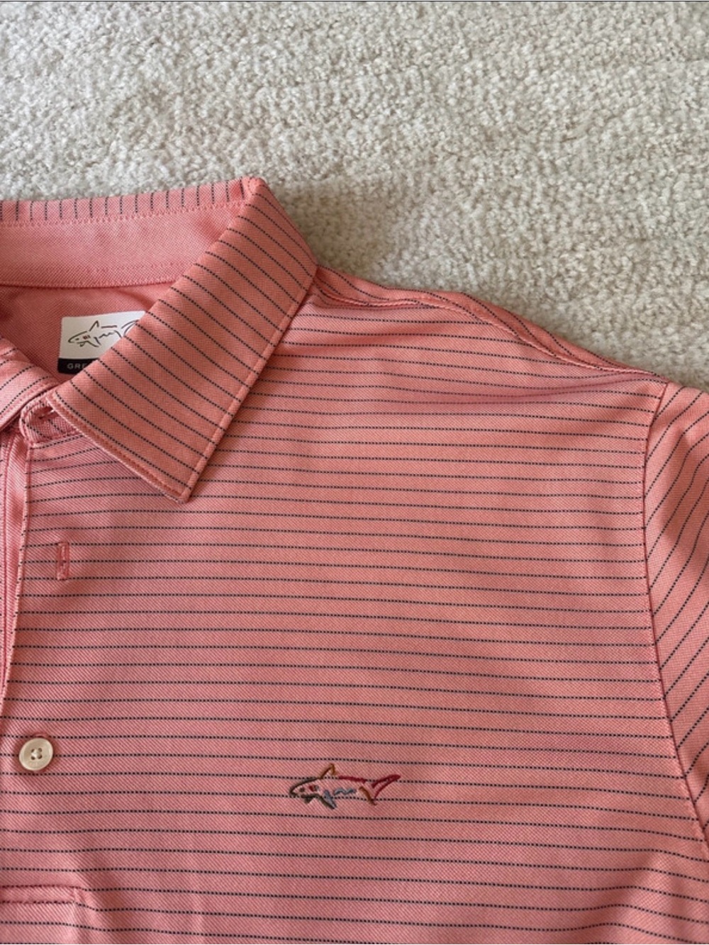 Greg Norman Play Dry Performance Golf Polo Men’s Striped Peach Short Sleeve - Picture 3 of 3